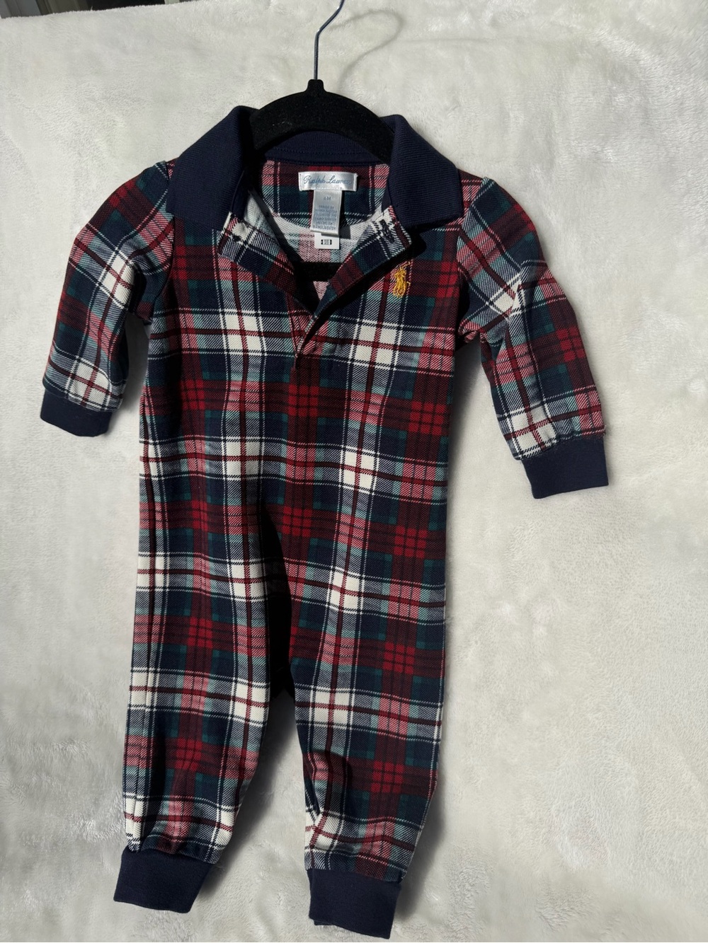 Authentic Ralph Lauren Red and Navy Plaid Footie Romper